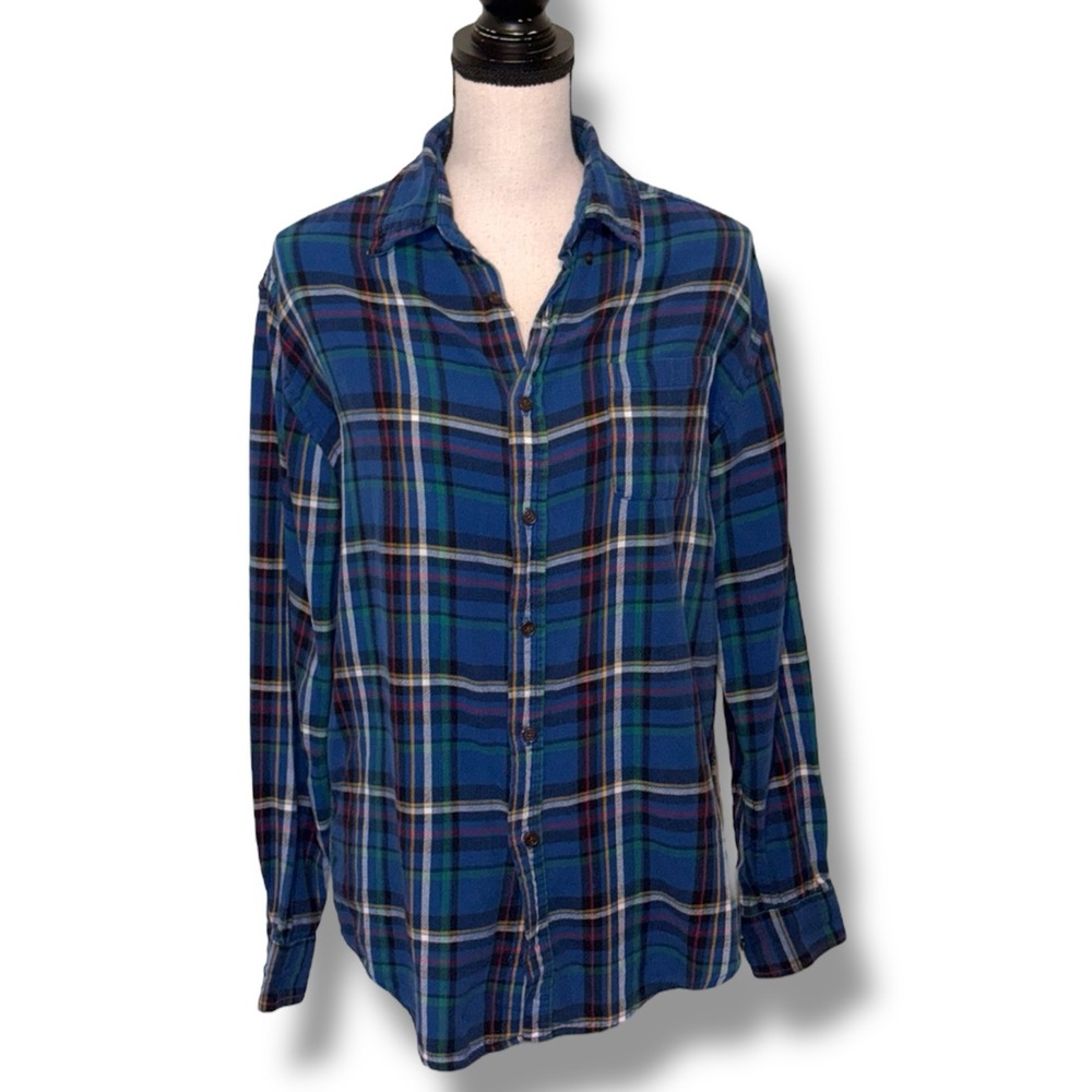 Croft & Barrow Blue Plaid Button Down Shirt Long Sleeve Size Medium Like New